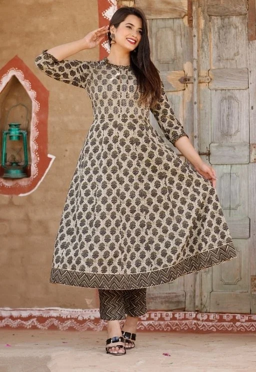 Women's Embroidered Cotton Kurta Pant set - XXL