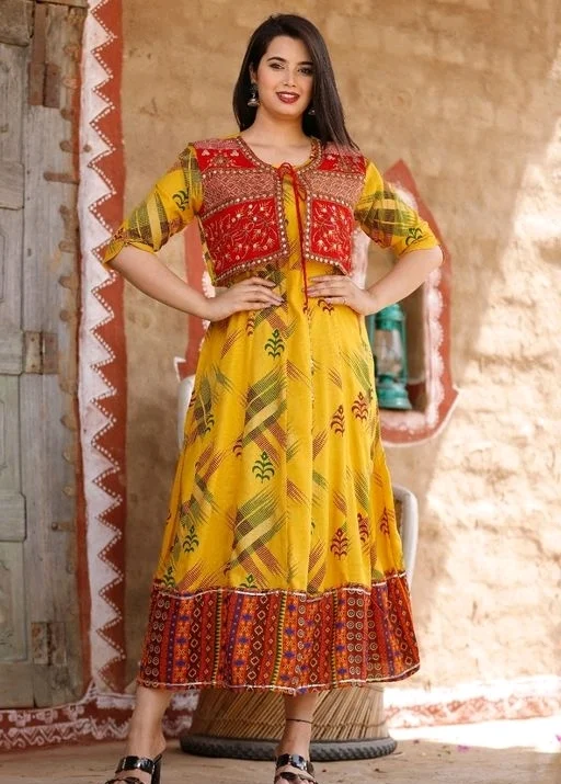 Women's Embroidered Rayon Kurta jacket Set