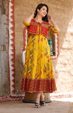 Women's Embroidered Rayon Kurta jacket Set - XL