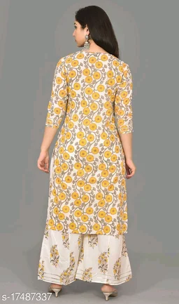 Women's Jaipuri Block Print Cotton Kurta Pant set with Chiffon Dupatta Readymade Dress Suit - XL