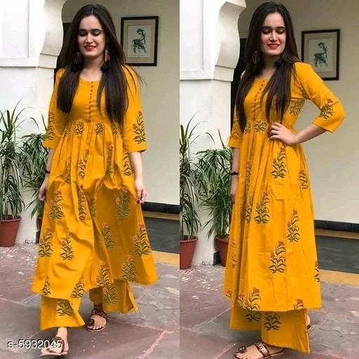 Women's Printed Anarkali Kurta with Palazzos - XXL
