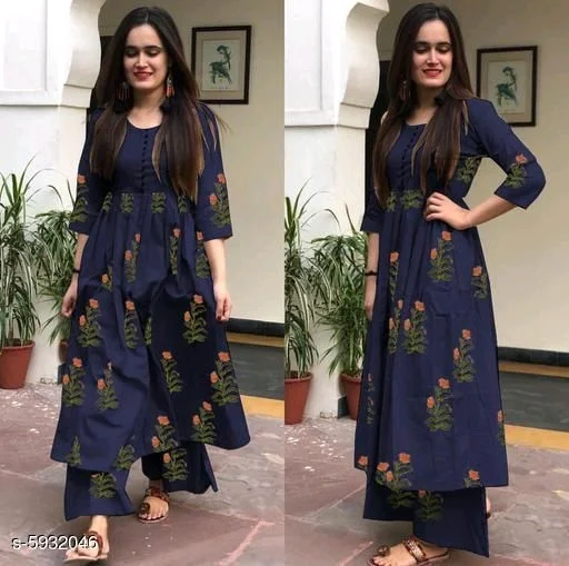 Women's Printed Anarkali Kurta with Palazzos3 - L