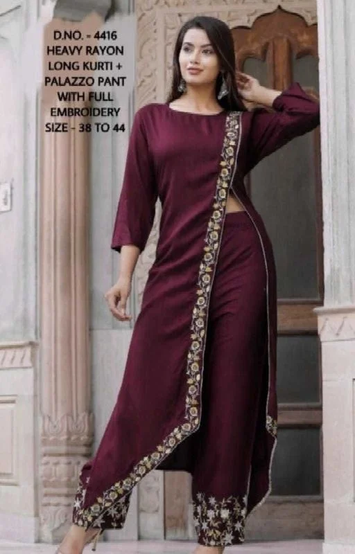 Women's Solid Rayon Kurta with Palazzos1 - M
