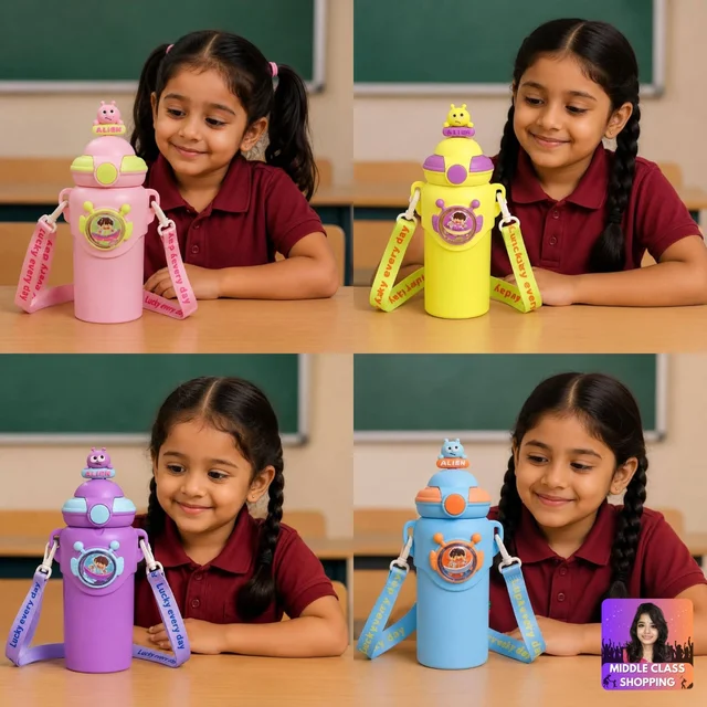 High Quality Premium Cute Kids Favourite Stainless Steel Cartoon Sipper Bottle With Hanging Strap MC953