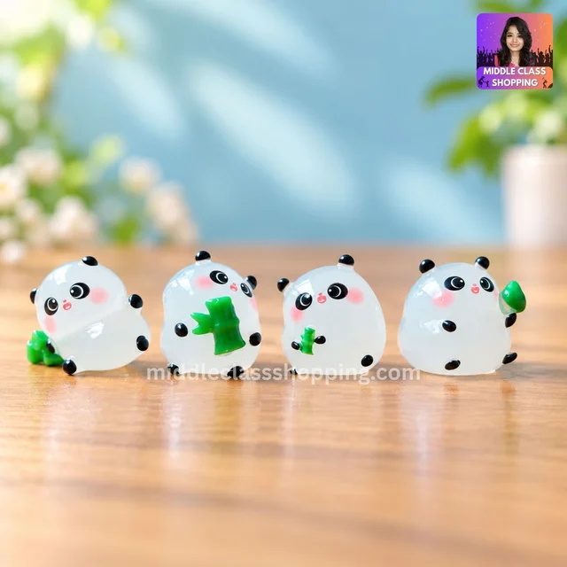 Super Cute Trending Realistic Lovely Panda Bunny Miniatures With Night Glow And Cute Decor (4pcs) (Approx 3cms) KC1015