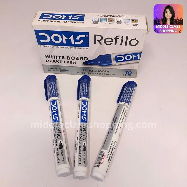 Doms / Camlin High Quality Bullet Tip White Board Marker Pen (BLUE) MC243
