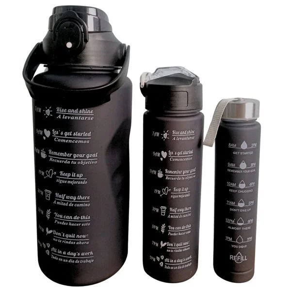 Black Coloured Premium 3in1 Motivational  Water Bottle MC487