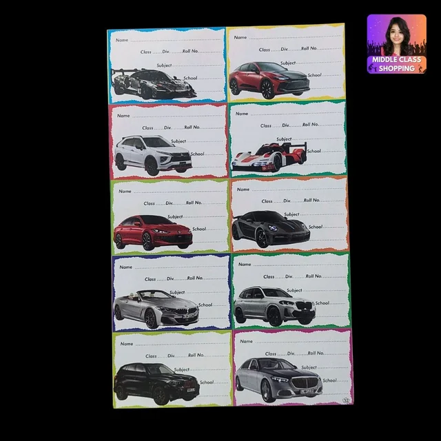 Kids Favorite Car Printed School Notebook Label Stickers (10pcs) MC722