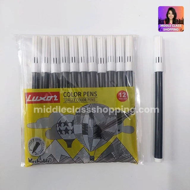 Luxor Premium 12 in 1 Water Color Sketch Pens (BLACK 12pcs) MC775