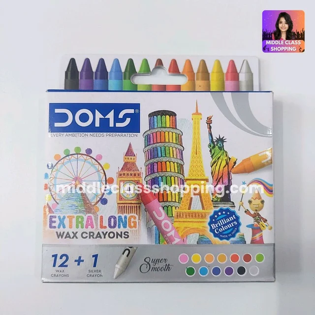 Doms Premium 13 in 1 Extra Long Wax Crayons  With Silver Crayon (13 SHADES) MC786