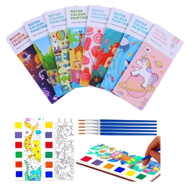 Kids Favorite Water Colour Painting Books With 12 Coloring Sheets And Free Brush Included MC834