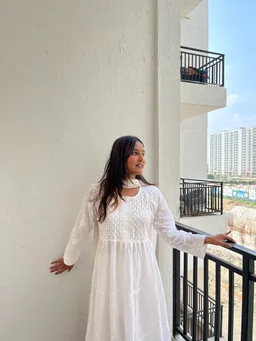 White Chikankari Mulmul Three Layer Frock - White, M(38)