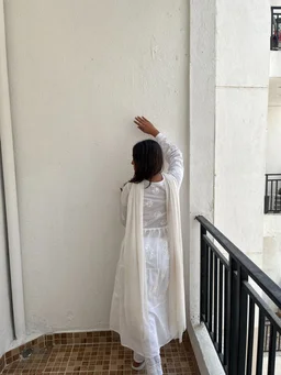 White Chikankari Mulmul Three Layer Frock - White, M(38)