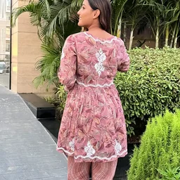 Mulprint Chikankari Coord Set(wine) - Wine, L(40)