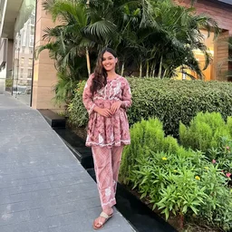 Mulprint Chikankari Coord Set(wine) - Wine, L(40)