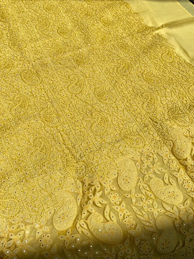 Naaz Chikankari Netpatch Unstiched Kurta - Yellow