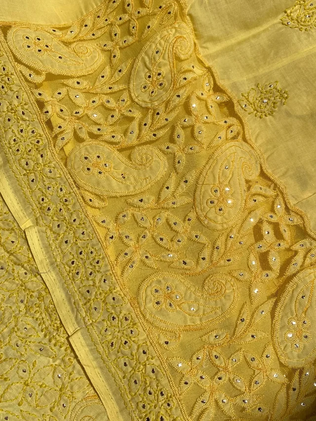 Naaz Chikankari Netpatch Unstiched Kurta - Yellow