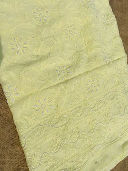 Lemon Chikankari Pure Viscose Unstiched Kurta Dupatta - Lemon Yellow