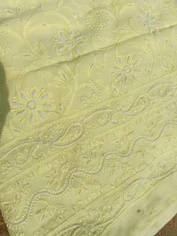 Lemon Chikankari Pure Viscose Unstiched Kurta Dupatta - Lemon Yellow