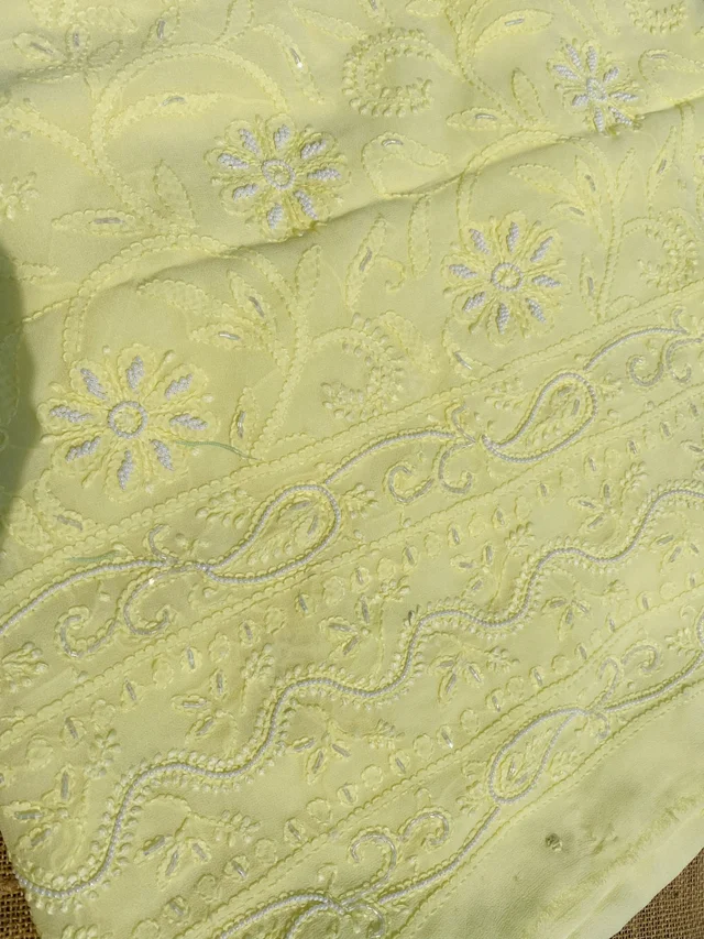 Lemon Chikankari Pure Viscose Unstiched Kurta Dupatta - Lemon Yellow