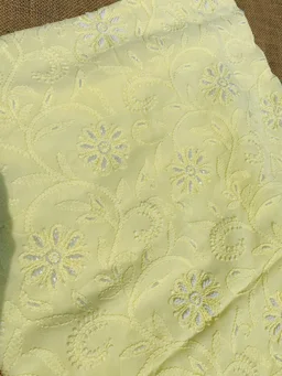 Lemon Chikankari Pure Viscose Unstiched Kurta Dupatta - Lemon Yellow