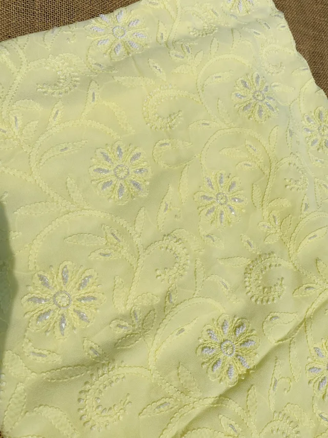 Lemon Chikankari Pure Viscose Unstiched Kurta Dupatta - Lemon Yellow