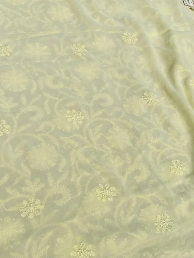 Lemon Chikankari Pure Viscose Unstiched Kurta Dupatta - Lemon Yellow