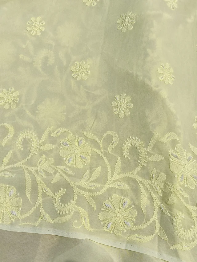 Lemon Chikankari Pure Viscose Unstiched Kurta Dupatta - Lemon Yellow