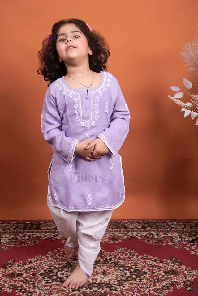 Small Chikankari Kurti With Dhoti Set - Purple, 24