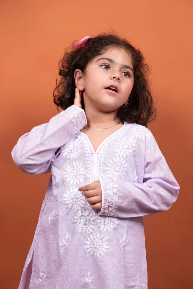 Purple Chikankari Kids Kurti Plazo Sets - Purple, 28