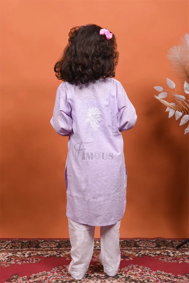 Purple Chikankari Kids Kurti Plazo Sets - Purple, 24