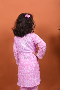 Pink Mulmul Print Chikankari Kids Dress - Pink, 22