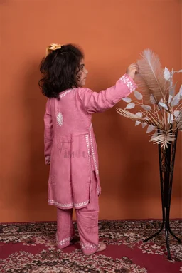 Onion Pink Kids Chikankari Naira Style Dress - Onion Pink, 16
