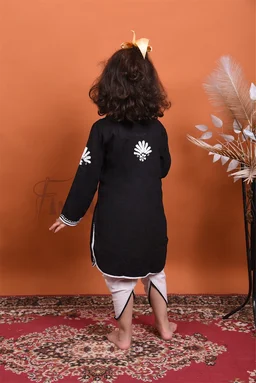 Black Chikankari Kidswear Dhoti Set - Black, 28