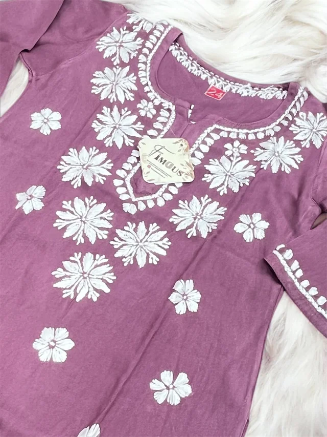 Dark Wine Reyon Chikankari Kids Dress - Dark Wine, 26