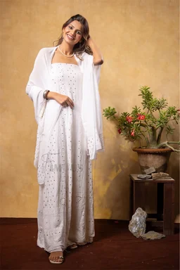 Premium Chikankari With Mukaish Anarkali And Dupatta Set - Semi Stiched