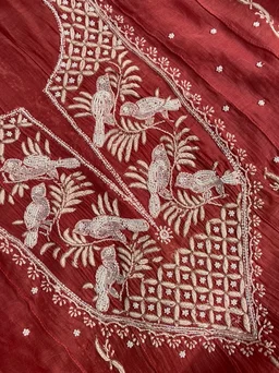 Rust Premium Chikankari Anarkali And Dupatta Set - Semi Stiched, Rust