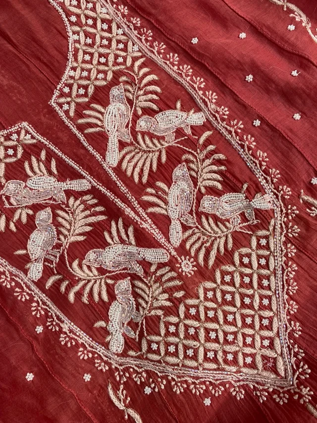 Rust Premium Chikankari Anarkali And Dupatta Set - Semi Stiched, Rust