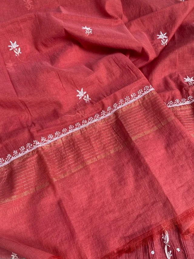 Rust Premium Chikankari Anarkali And Dupatta Set - Semi Stiched, Rust