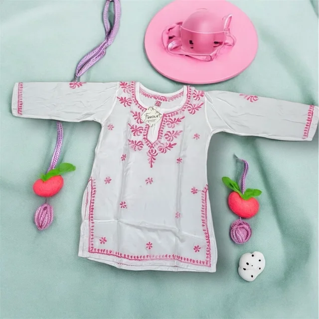 Kids Chikankari Kurti Gharara Set(Pink) - White, 34