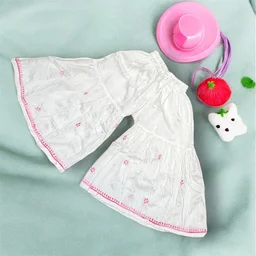 Kids Chikankari Kurti Gharara Set(Pink) - White, 34