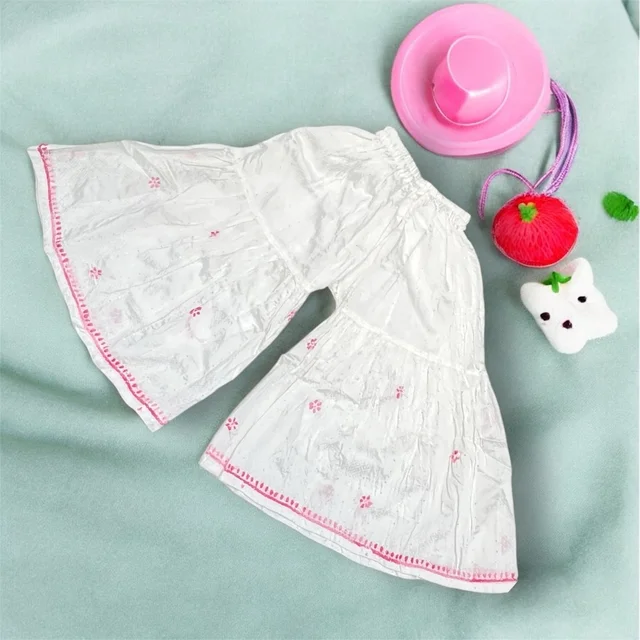 Kids Chikankari Kurti Gharara Set(Pink) - White, 34