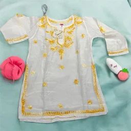 Kids Chikankari Kurti Gharara Set(Yellow) - White, 30