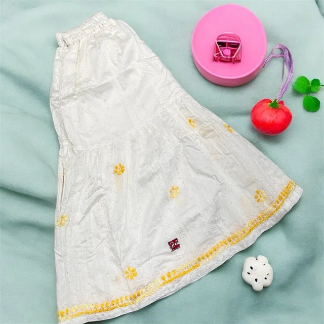 Kids Chikankari Kurti Gharara Set(Yellow) - White, 30