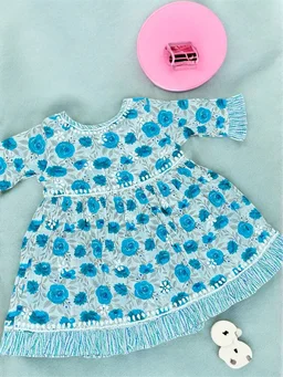 Kids Chikankari Co-ord Sets In Mulmul Print(Dark Blue) - 24, Dark Blue