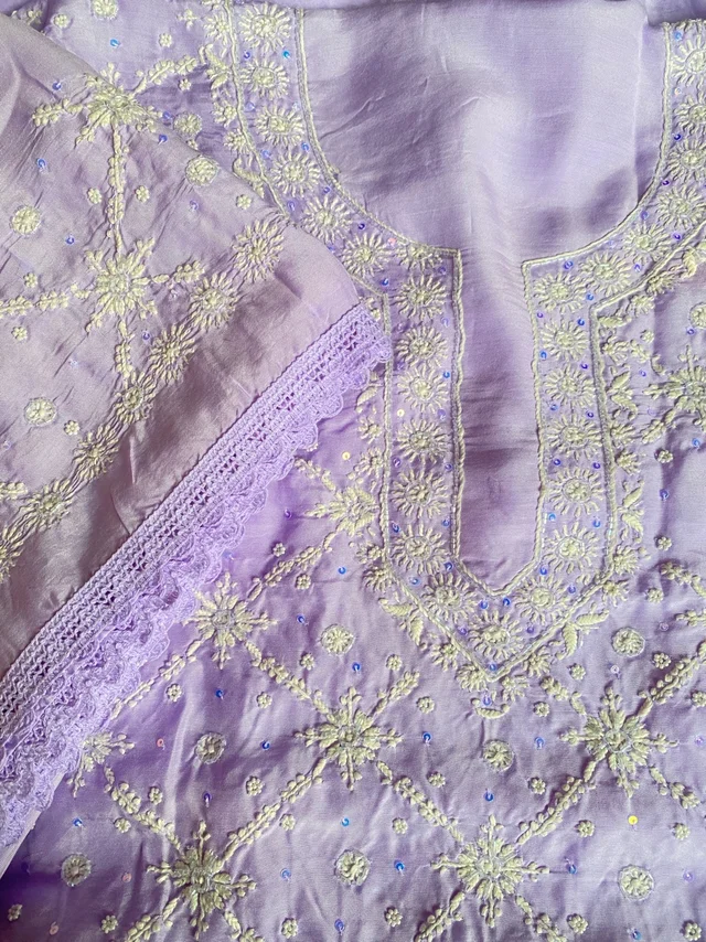 Zaanya Unstiched Purple Chikankari Kurta Dupatta - Light purple