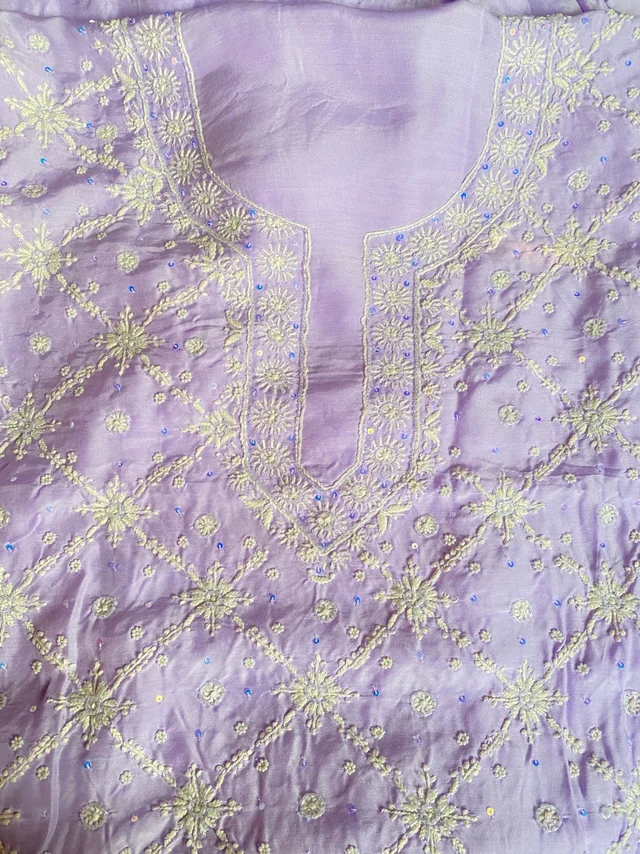 Zaanya Unstiched Purple Chikankari Kurta Dupatta - Light purple