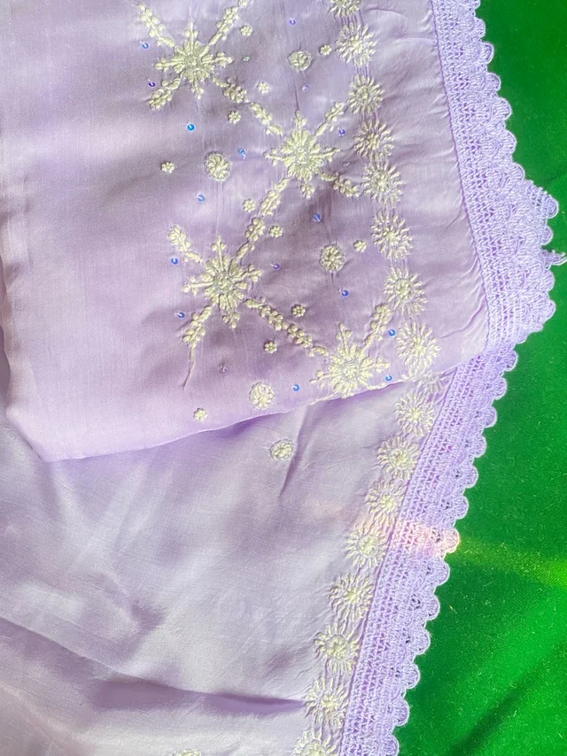 Zaanya Unstiched Purple Chikankari Kurta Dupatta - Light purple