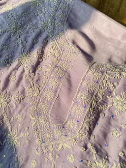 Zaanya Unstiched Purple Chikankari Kurta Dupatta - Light purple