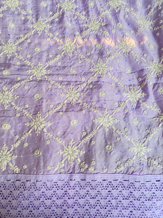 Zaanya Unstiched Purple Chikankari Kurta Dupatta - Light purple